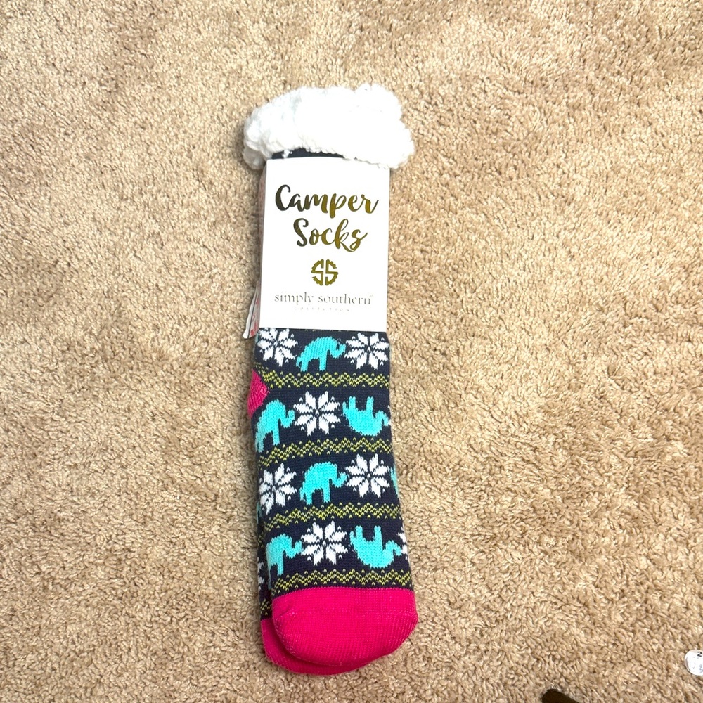 New Simply Southern Pink and Blue Elephant Snowflake Camper Socks